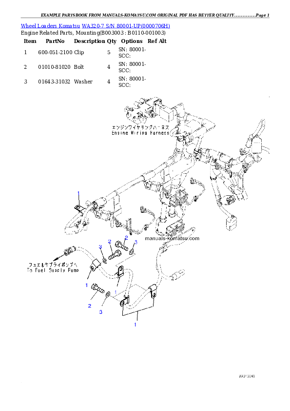 Protected: WA320-7 S/N 80001-UP Partsbook