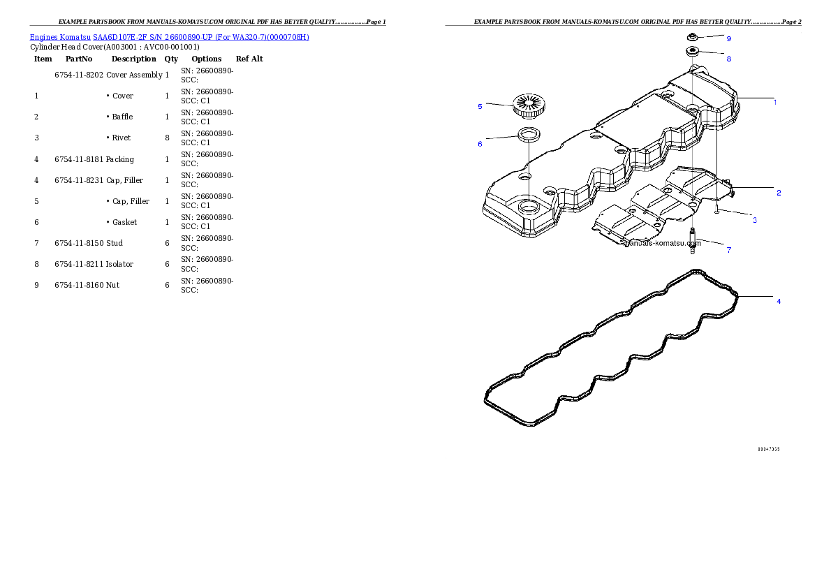 SAA6D107E-2F S/N 26600890-UP (For WA320-7) Partsbook