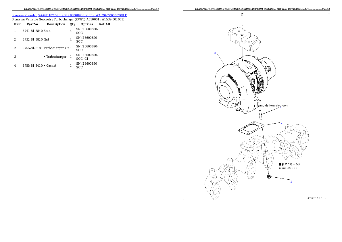 Protected: SAA6D107E-2F S/N 26600890-UP (For WA320-7) Partsbook