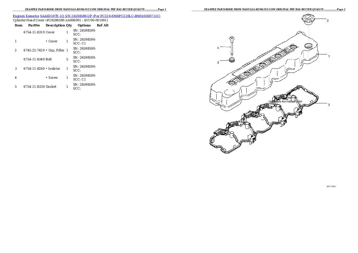 Protected: SAA6D107E-1Q S/N 26598590-UP (For PC220-8M0/PC220LC-8M0) Partsbook