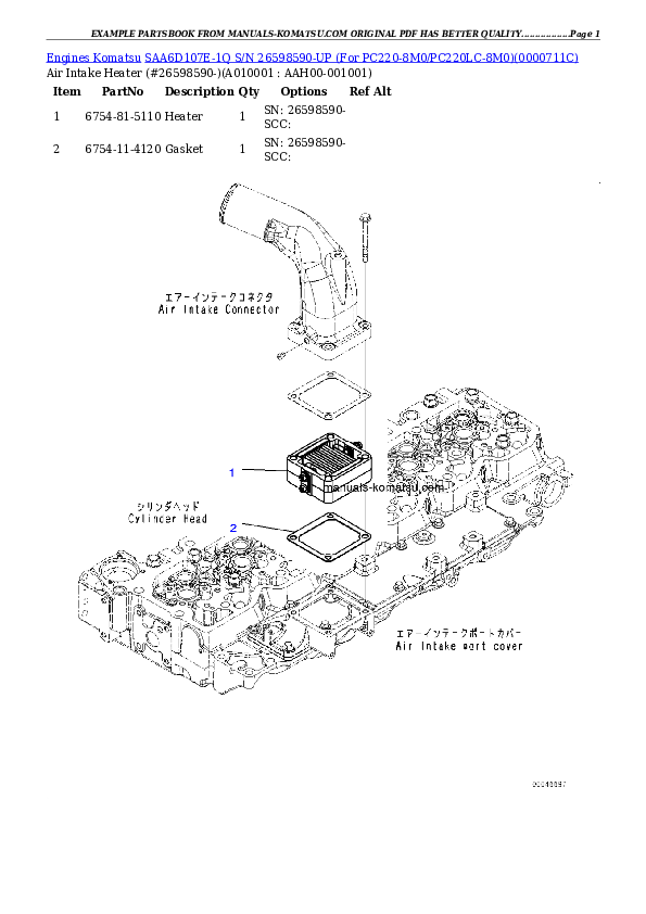 Protected: SAA6D107E-1Q S/N 26598590-UP (For PC220-8M0/PC220LC-8M0) Partsbook