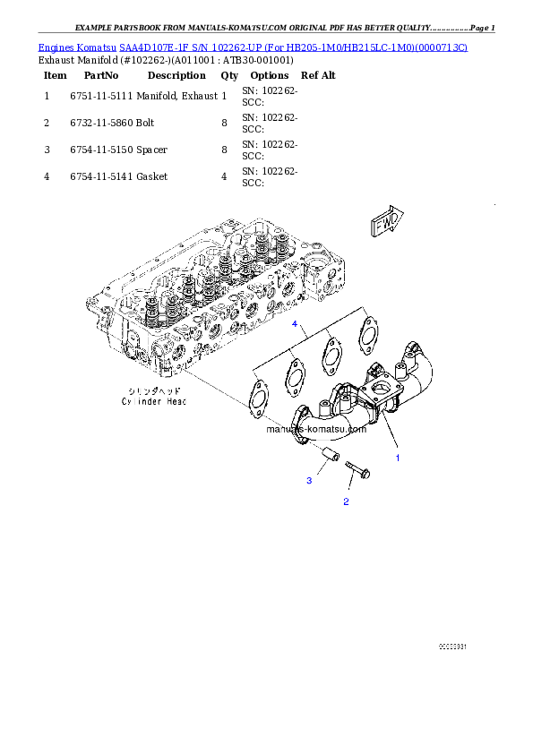 Protected: SAA4D107E-1F S/N 26102262-UP (For HB205-1M0/HB215LC-1M0) Partsbook
