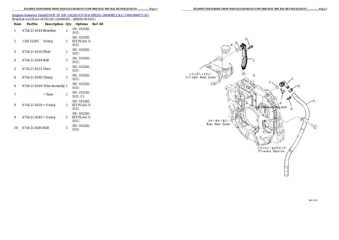 Protected: SAA4D107E-1F S/N 26102262-UP (For HB205-1M0/HB215LC-1M0) Partsbook