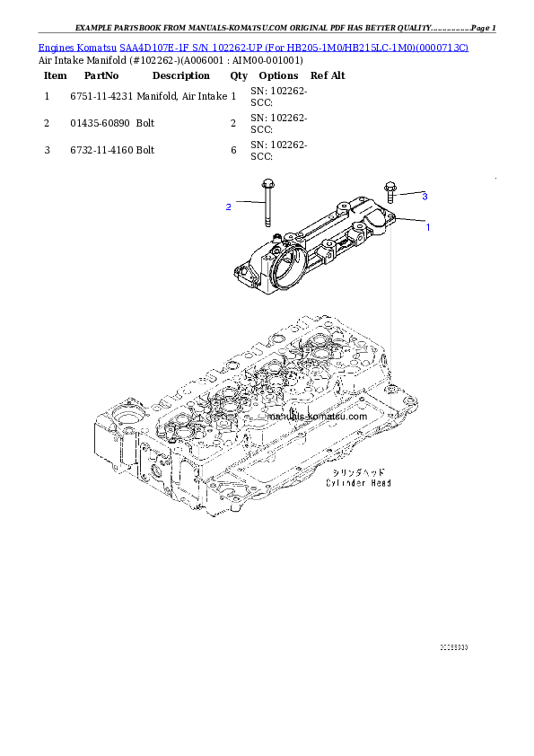 Protected: SAA4D107E-1F S/N 26102262-UP (For HB205-1M0/HB215LC-1M0) Partsbook