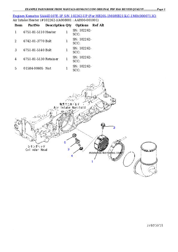 Protected: SAA4D107E-1F S/N 26102262-UP (For HB205-1M0/HB215LC-1M0) Partsbook