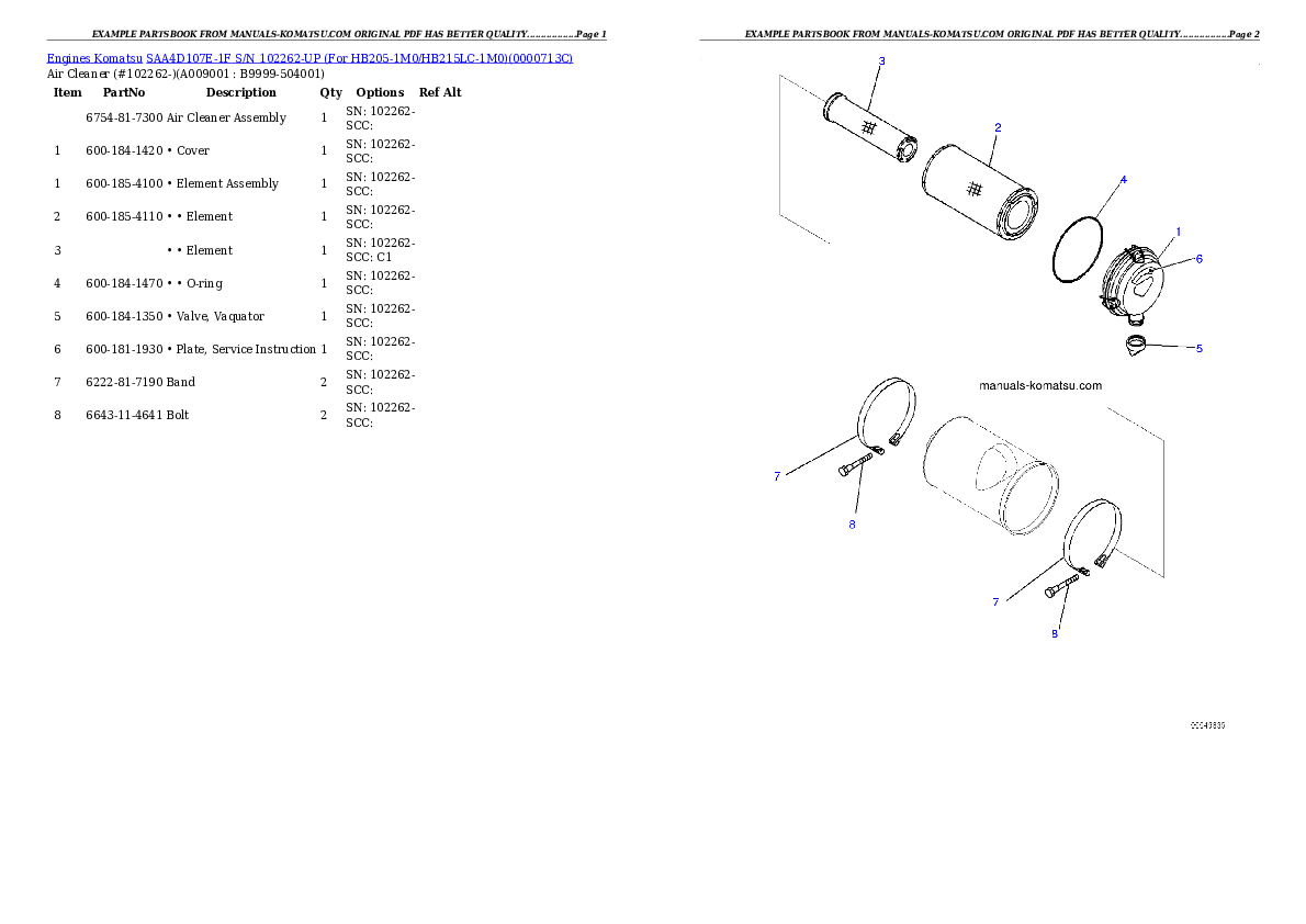 Protected: SAA4D107E-1F S/N 26102262-UP (For HB205-1M0/HB215LC-1M0) Partsbook