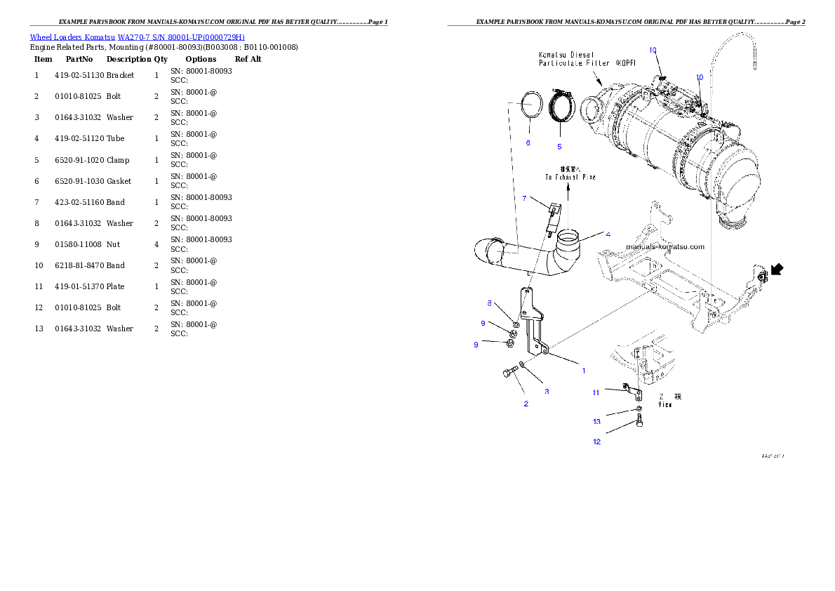 Protected: WA270-7 S/N 80001-UP Partsbook