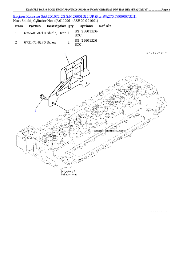 Protected: SAA6D107E-2G S/N 26601326-UP (For WA270-7) Partsbook