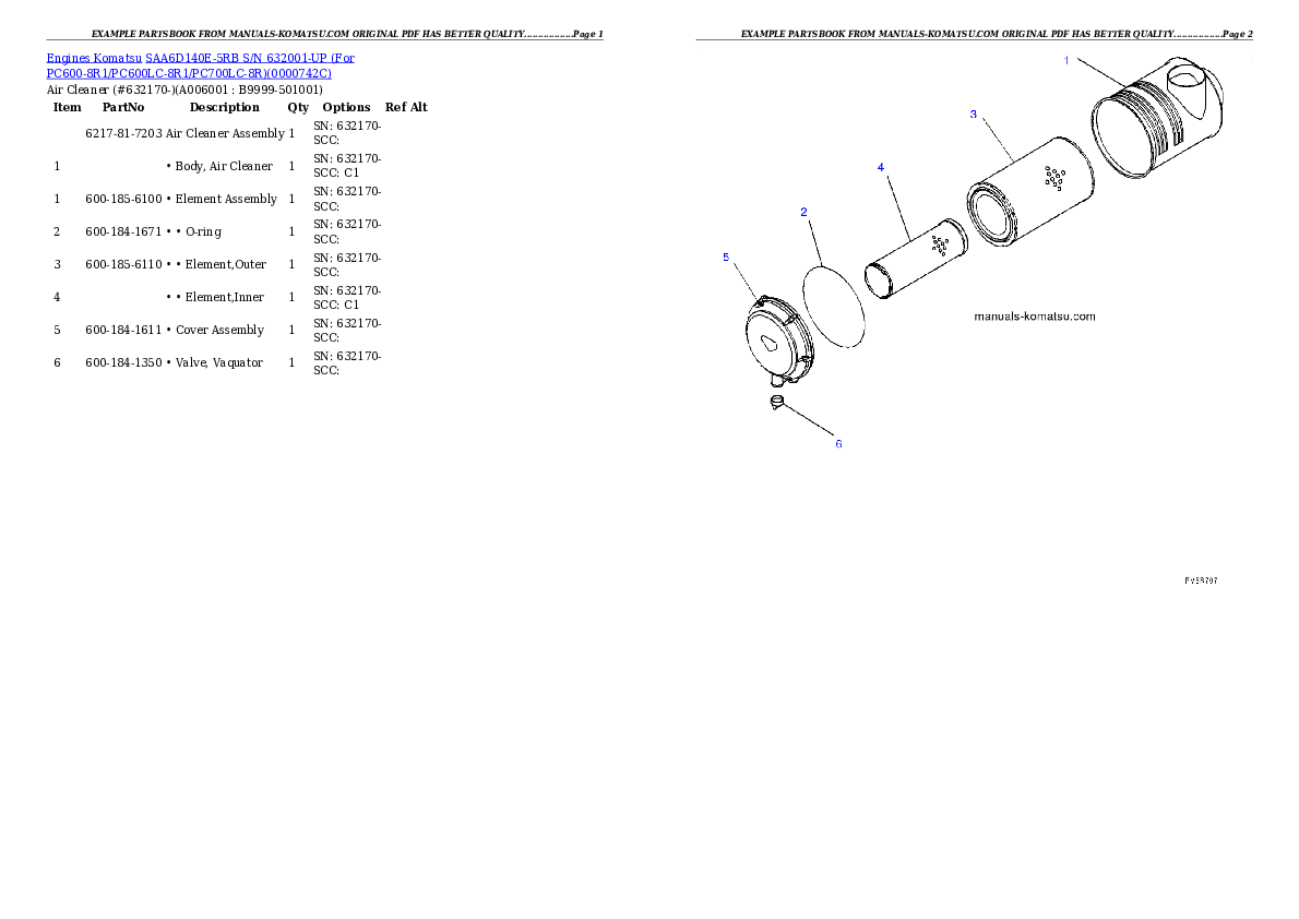 Protected: SAA6D140E-5RB S/N 632170-UP (For PC600-8R1/PC600LC-8R1/PC700LC-8R) Partsbook