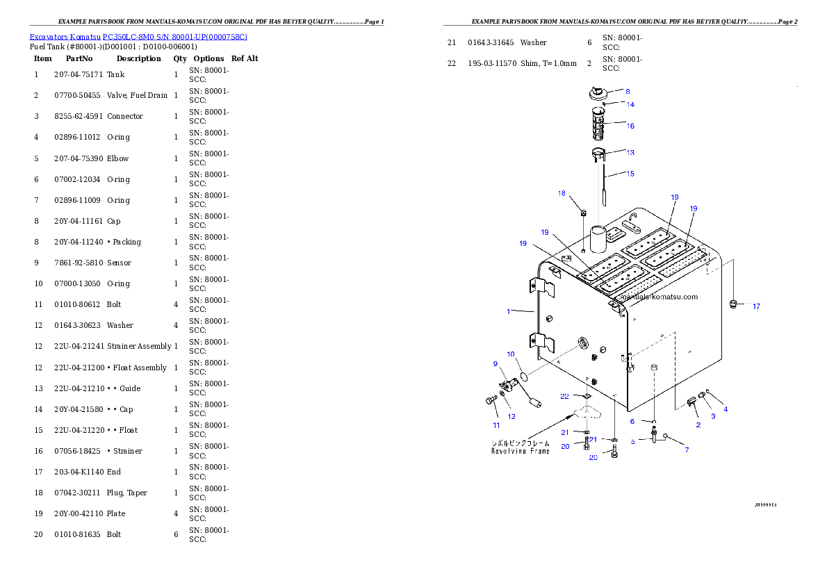 Protected: PC350LC-8M0 S/N 80001-UP Partsbook