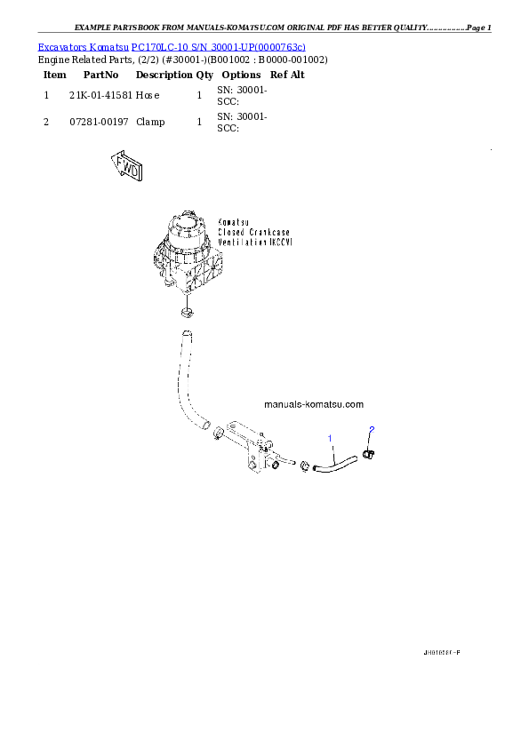 PC170LC-10 S/N 30001-UP Partsbook