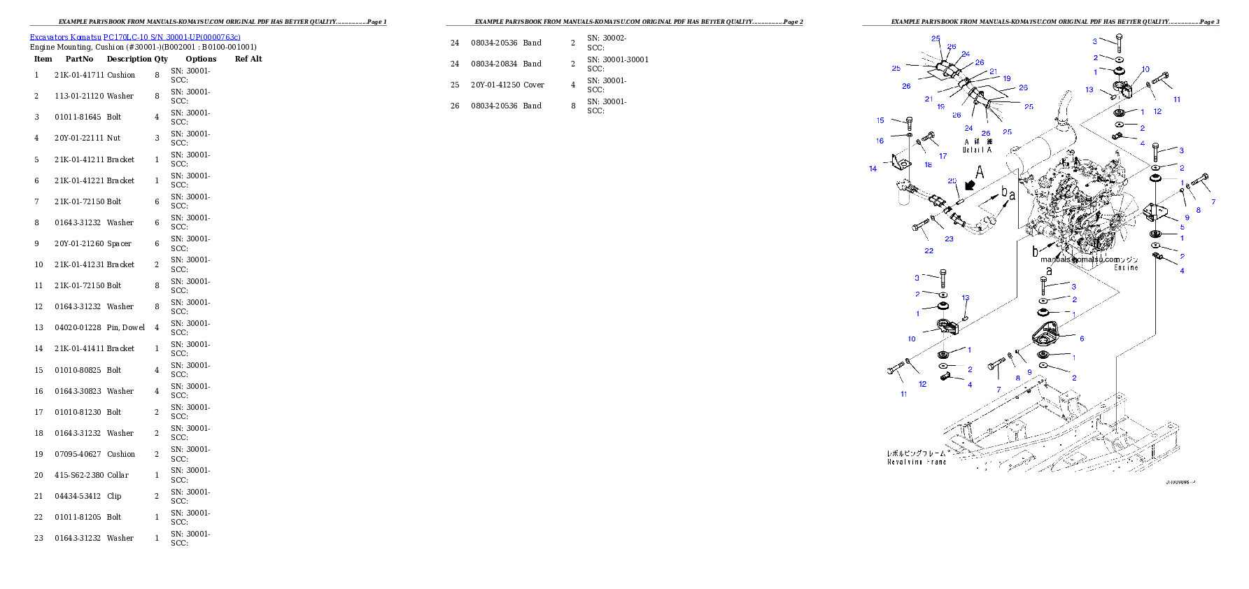PC170LC-10 S/N 30001-UP Partsbook