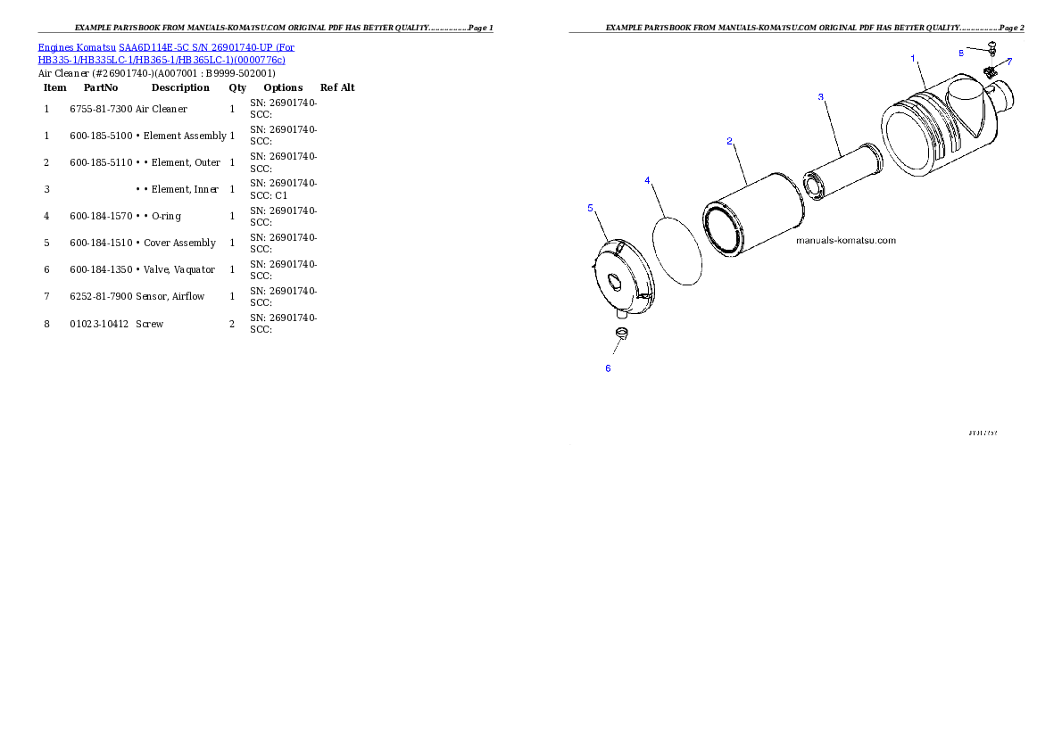 Protected: SAA6D114E-5C S/N 26901740-UP (For HB335-1/HB335LC-1/HB365-1/HB365LC-1) Partsbook