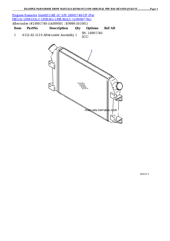 Protected: SAA6D114E-5C S/N 26901740-UP (For HB335-1/HB335LC-1/HB365-1/HB365LC-1) Partsbook