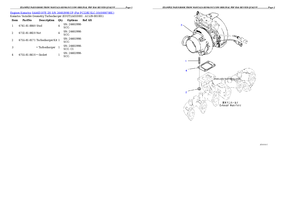 Protected: SAA6D107E-2H S/N 26603998-UP (For PC228USLC-10) Partsbook
