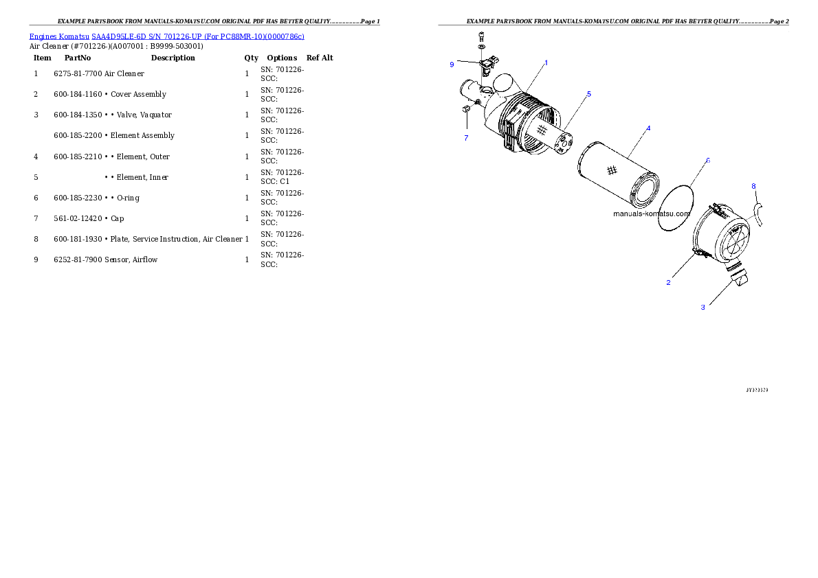 Protected: SAA4D95LE-6D S/N 701226-UP (For PC88MR-10) Partsbook