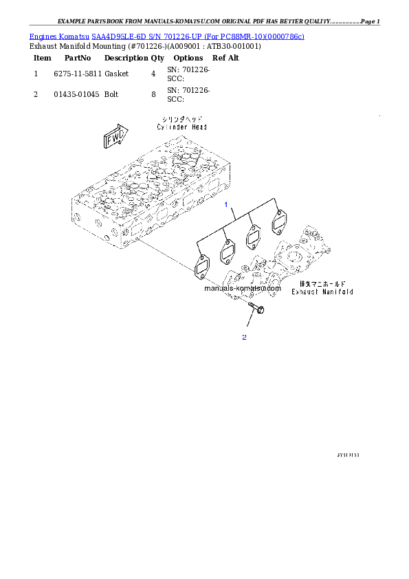 Protected: SAA4D95LE-6D S/N 701226-UP (For PC88MR-10) Partsbook