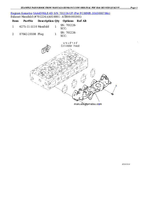Protected: SAA4D95LE-6D S/N 701226-UP (For PC88MR-10) Partsbook