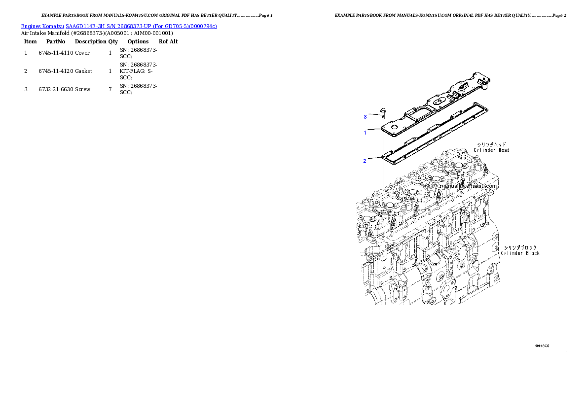 Protected: SAA6D114E-3H S/N 26868373-UP (For GD705-5) Partsbook