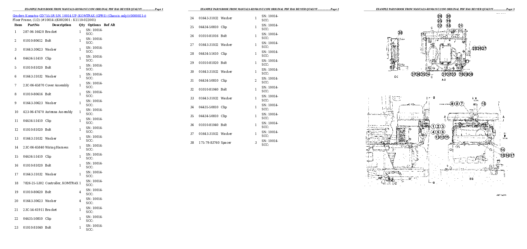 GD755-5R S/N 10014-UP (KOMTRAX (GPRS) (Chassis only)) Partsbook