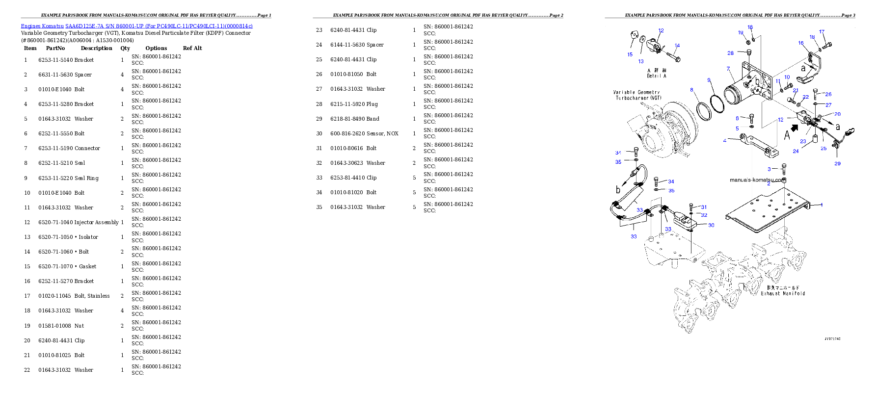 Protected: SAA6D125E-7A S/N 860001-UP (For PC490LC-11/PC490LCI-11) Partsbook