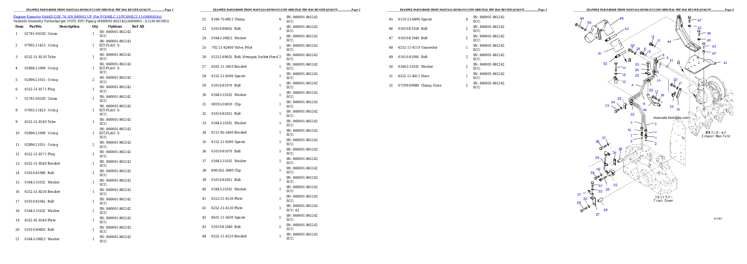 Protected: SAA6D125E-7A S/N 860001-UP (For PC490LC-11/PC490LCI-11) Partsbook