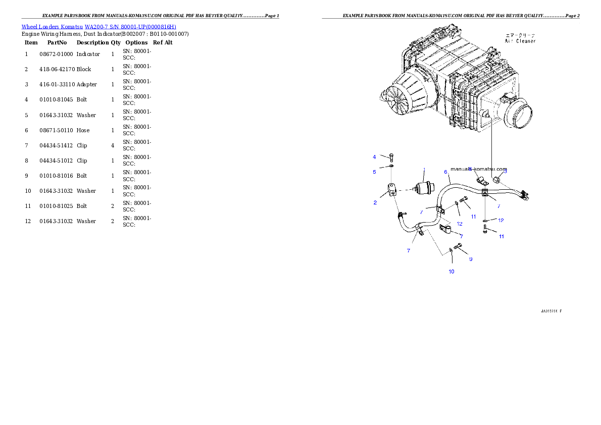 Protected: WA200-7 S/N 80001-UP Partsbook