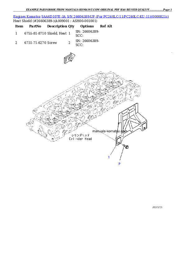 Protected: SAA6D107E-3A S/N 26606389-UP (For PC240LC-11/PC240LC-KU-11) Partsbook