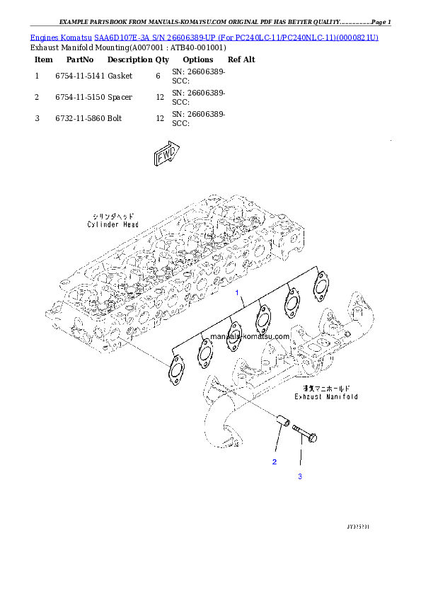 Protected: SAA6D107E-3A S/N 26606389-UP (For PC240LC-11/PC240NLC-11) Partsbook