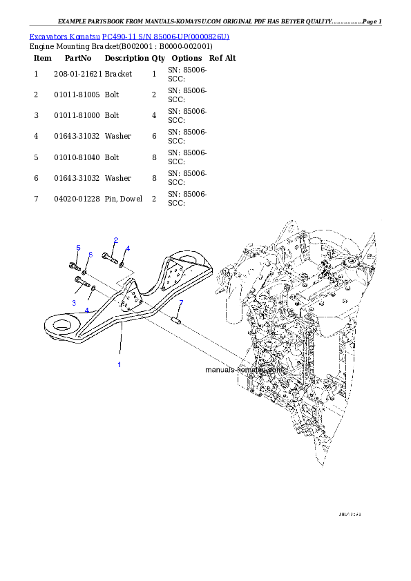 PC490-11 S/N 85006-UP Partsbook
