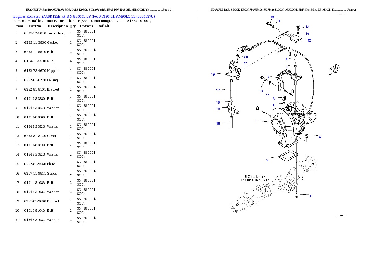 Protected: SAA6D125E-7A S/N 860001-UP (For PC490-11/PC490LC-11) Partsbook