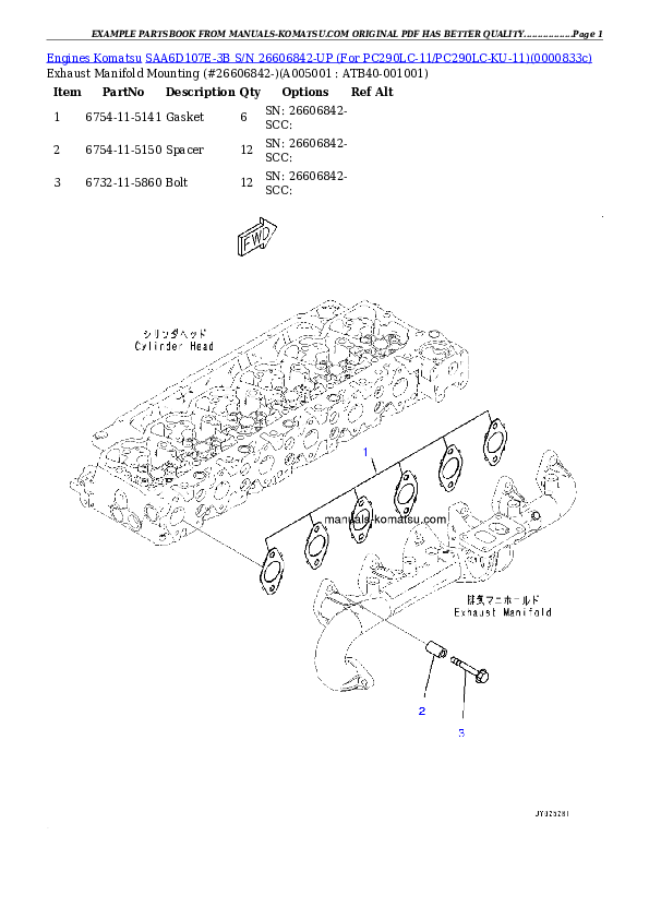 Protected: SAA6D107E-3B S/N 26606842-UP (For PC290LC-11/PC290LC-KU-11) Partsbook