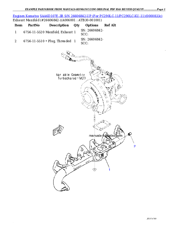 Protected: SAA6D107E-3B S/N 26606842-UP (For PC290LC-11/PC290LC-KU-11) Partsbook