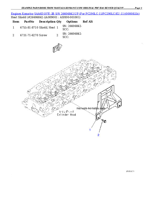 Protected: SAA6D107E-3B S/N 26606842-UP (For PC290LC-11/PC290LC-KU-11) Partsbook