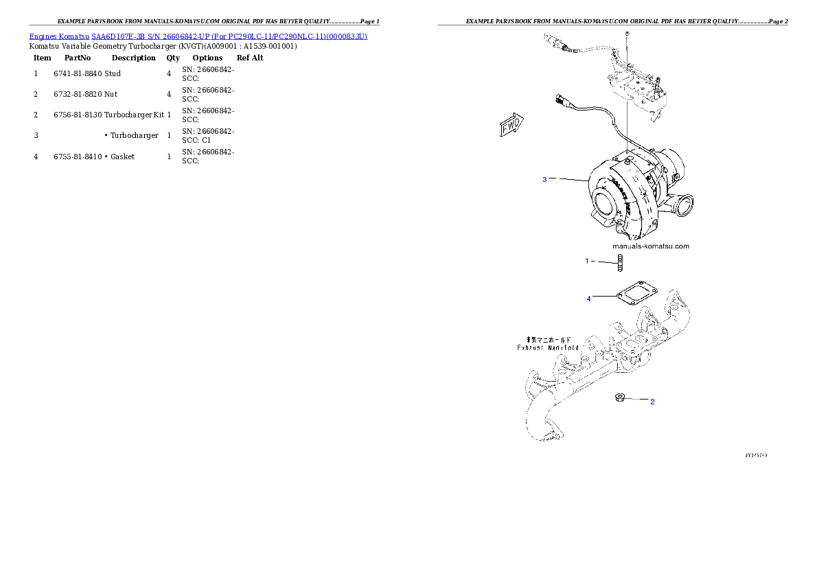 Protected: SAA6D107E-3B S/N 26606842-UP (For PC290LC-11/PC290NLC-11) Partsbook