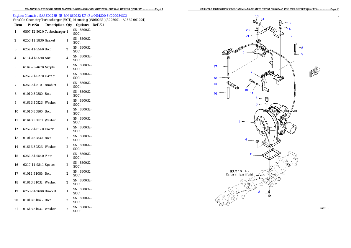 Protected: SAA6D125E-7B S/N 860032-UP (For HM300-5) Partsbook