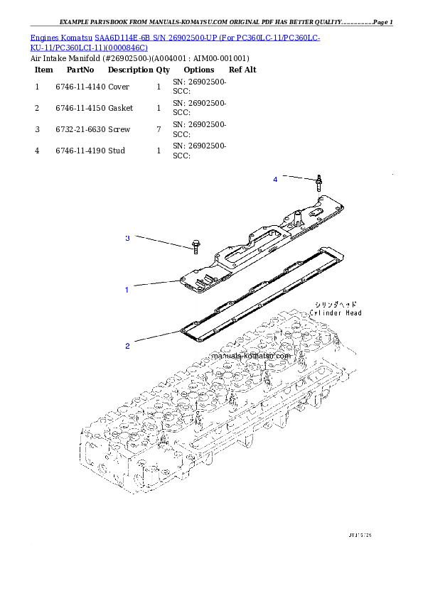 Protected: SAA6D114E-6B S/N 26902500-UP (For PC360LC-11/PC360LC-KU-11/PC360LCI-11) Partsbook