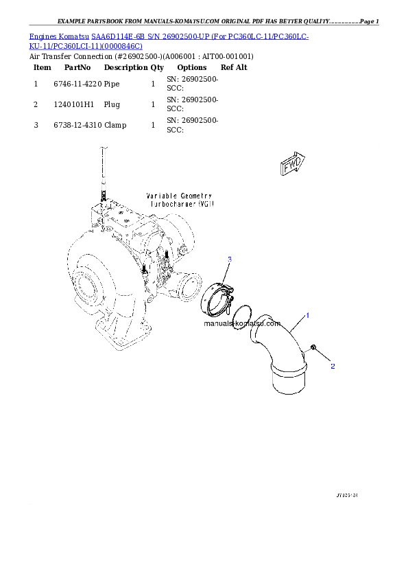 Protected: SAA6D114E-6B S/N 26902500-UP (For PC360LC-11/PC360LC-KU-11/PC360LCI-11) Partsbook