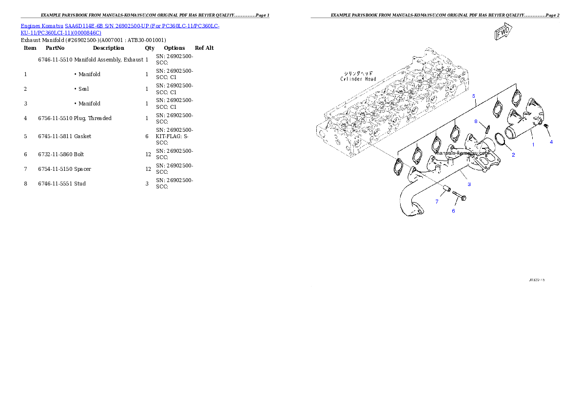 Protected: SAA6D114E-6B S/N 26902500-UP (For PC360LC-11/PC360LC-KU-11/PC360LCI-11) Partsbook