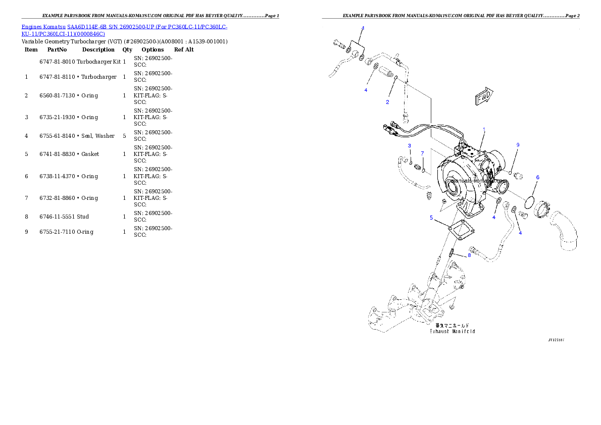 Protected: SAA6D114E-6B S/N 26902500-UP (For PC360LC-11/PC360LC-KU-11/PC360LCI-11) Partsbook