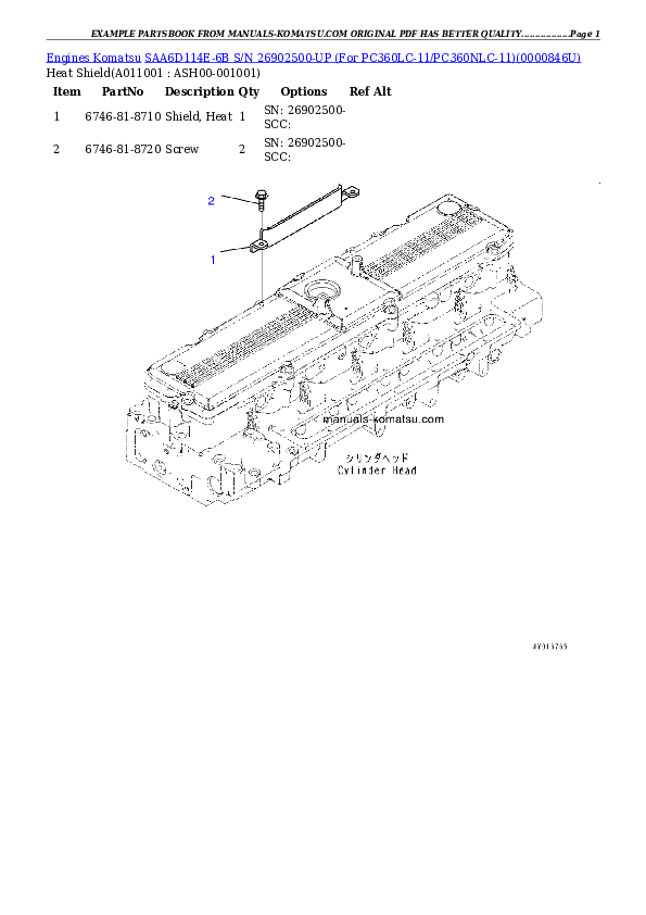 Protected: SAA6D114E-6B S/N 26902500-UP (For PC360LC-11/PC360NLC-11) Partsbook