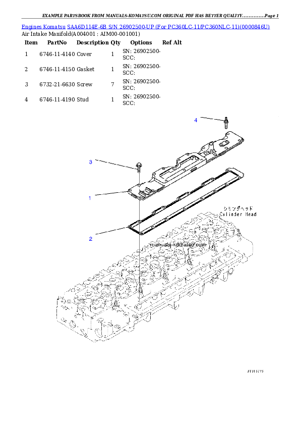 Protected: SAA6D114E-6B S/N 26902500-UP (For PC360LC-11/PC360NLC-11) Partsbook
