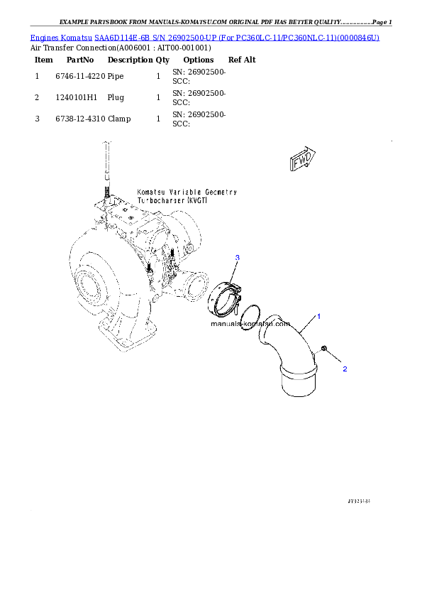 Protected: SAA6D114E-6B S/N 26902500-UP (For PC360LC-11/PC360NLC-11) Partsbook