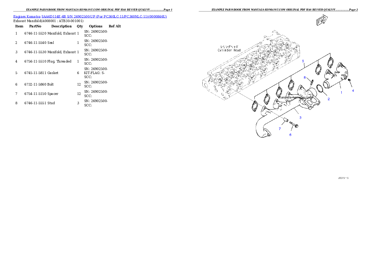 Protected: SAA6D114E-6B S/N 26902500-UP (For PC360LC-11/PC360NLC-11) Partsbook