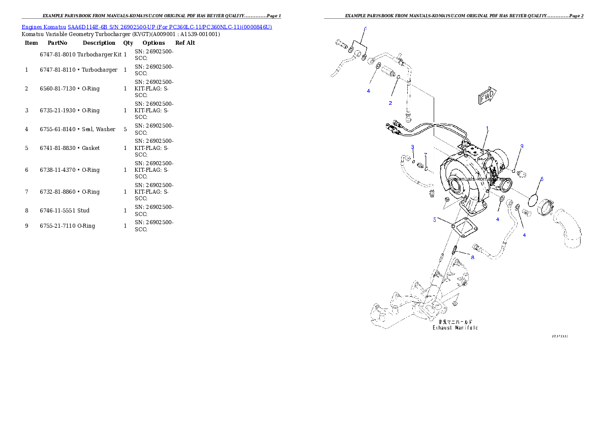 Protected: SAA6D114E-6B S/N 26902500-UP (For PC360LC-11/PC360NLC-11) Partsbook