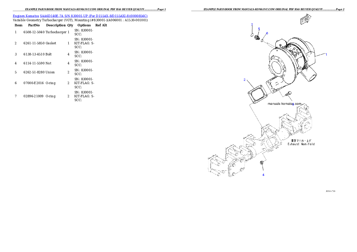 Protected: SAA6D140E-7A S/N 830001-UP (For D155AX-8/D155AXI-8) Partsbook