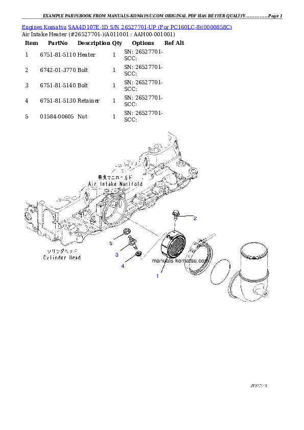 Protected: SAA4D107E-1D S/N 26527701-UP (For PC160LC-8) Partsbook
