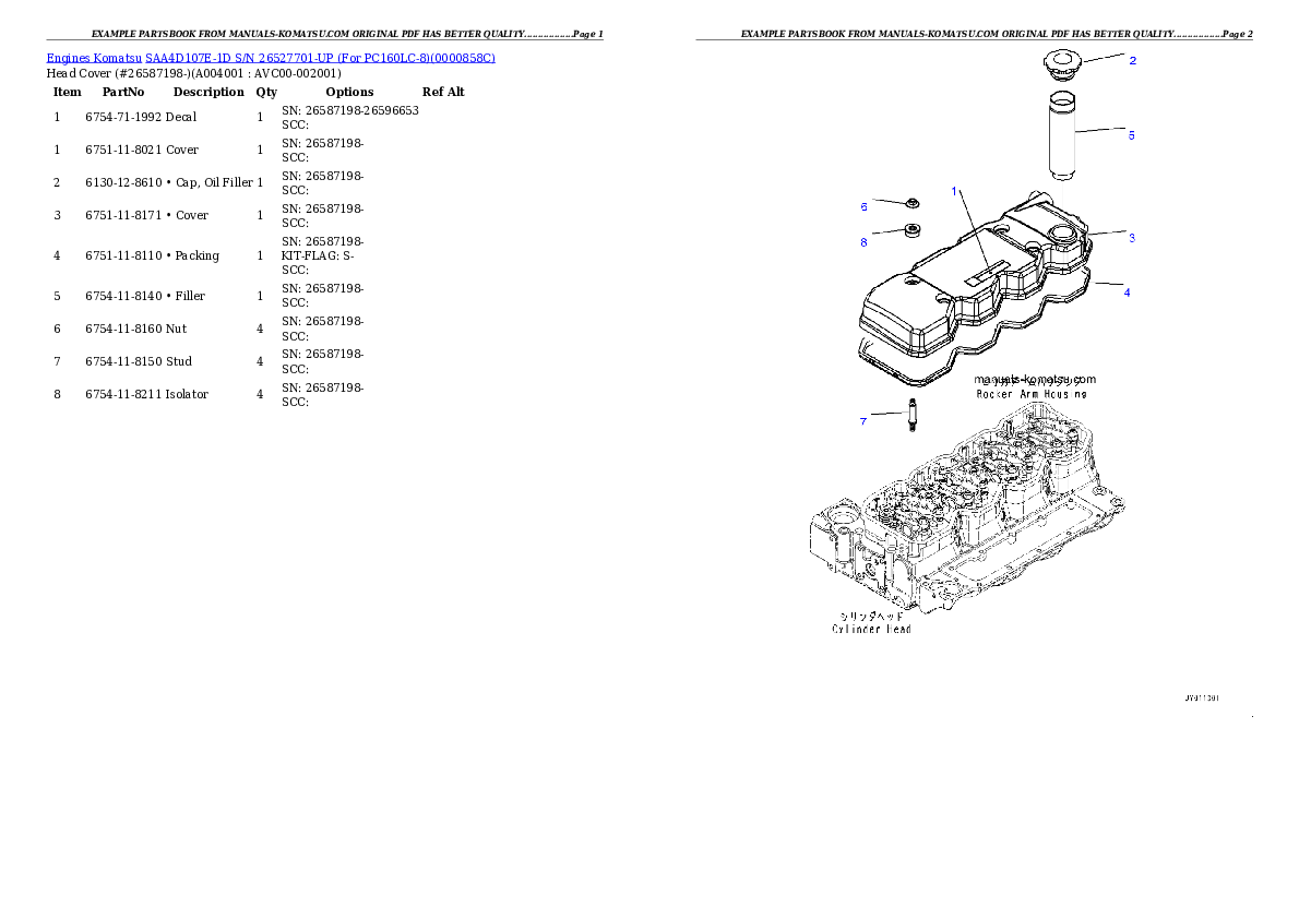 Protected: SAA4D107E-1D S/N 26527701-UP (For PC160LC-8) Partsbook