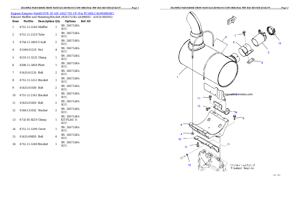Protected: SAA4D107E-1D S/N 26527701-UP (For PC160LC-8) Partsbook