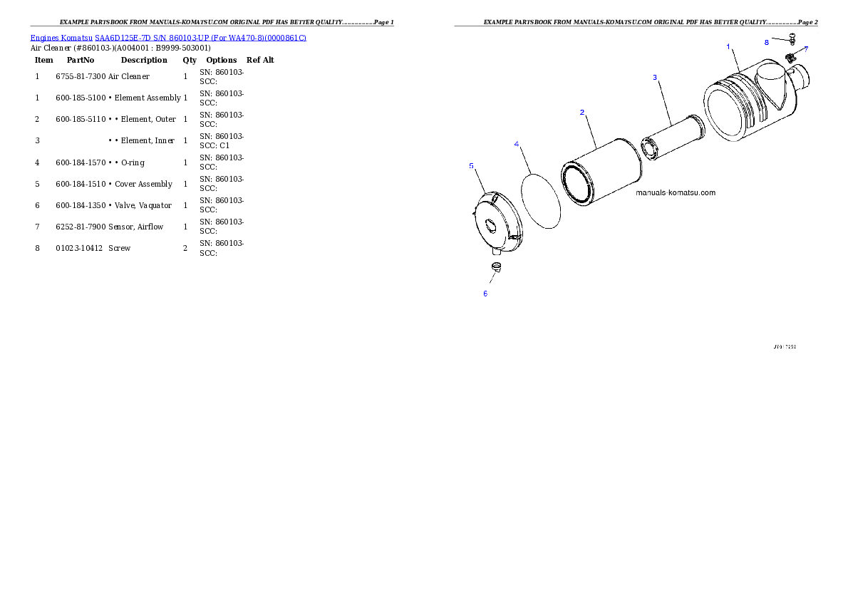 Protected: SAA6D125E-7D S/N 860103-UP (For WA470-8) Partsbook